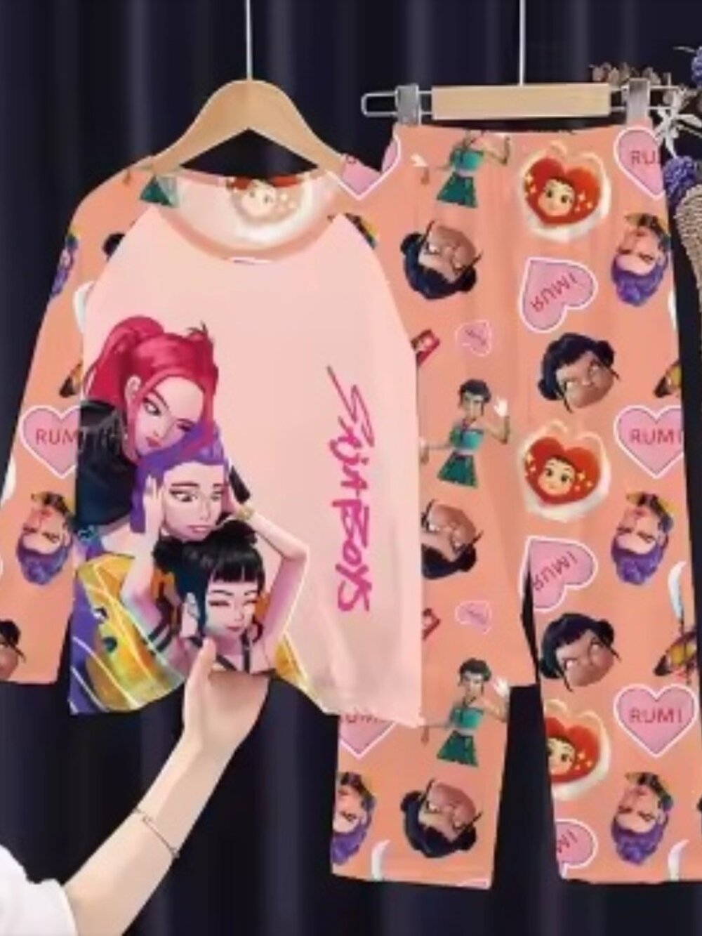 Girls Pink K-Pop Cartoon Pajama Set Long Sleeve 2-Piece